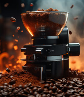 Freshly ground coffee beans create a rich, aromatic caffeine boost generated by artificial intelligence